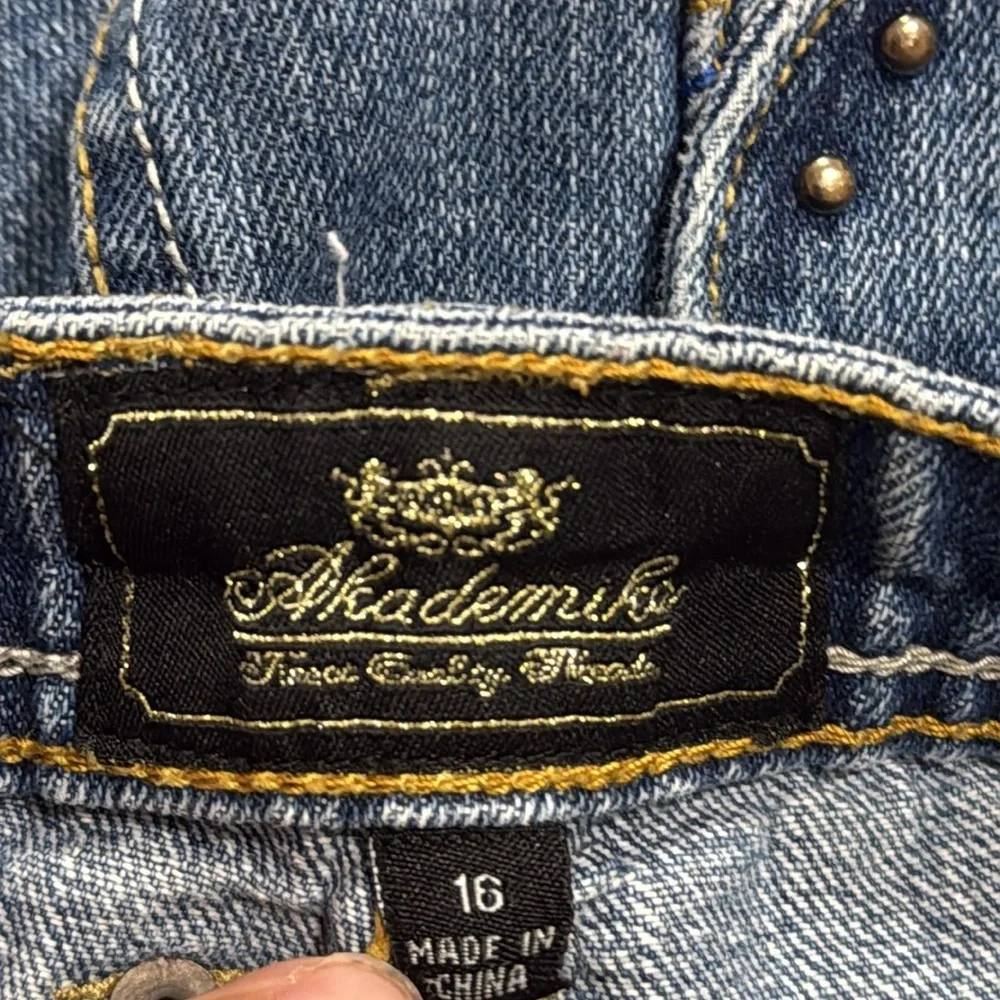 (T6) Akademiks VTG Y2K Embroidered Wide Leg Blue Jeans for Youth Size 16 Retro - Picture 16 of 16